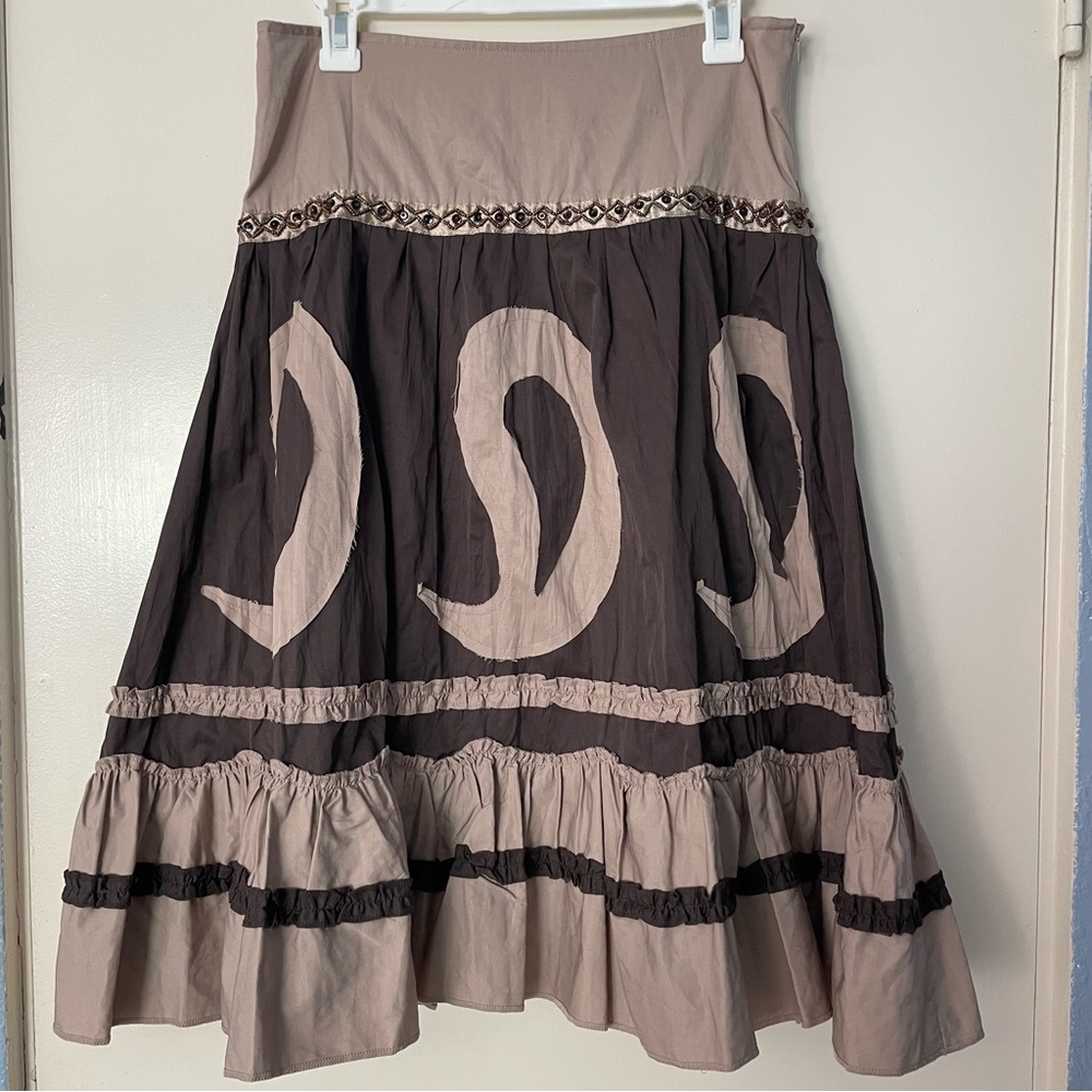 3 for 25! Aziz Women’s A-line Boho y2k Brown Beige‎ Ruffle Skirt, size M